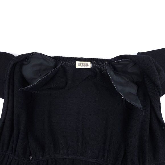 ST JOHN Santana Knit Wool Wrap Dress Minimal Modest Quiet Luxury Old Money Black - Picture 9 of 11